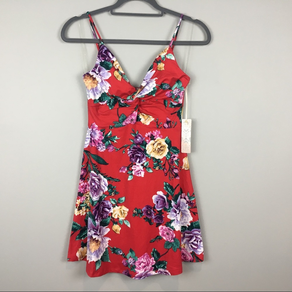 Mini dress twist front red S spaghetti strap